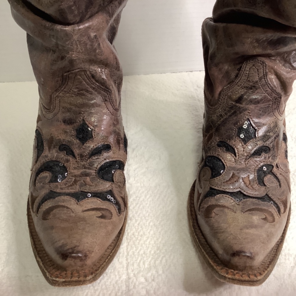 Corral boots brown/camel/tobacco leather sequins slouch‎ western cowboy boots - Picture 4 of 17